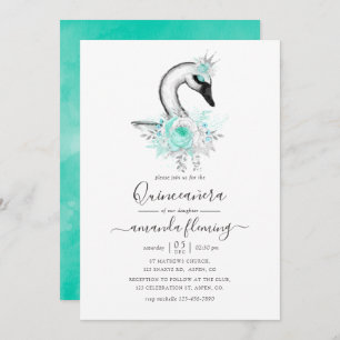 Watercolor Floral Swan Quinceañera Invitation