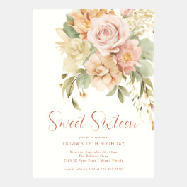 Watercolor Floral Sweet 16 Birthday Invitations