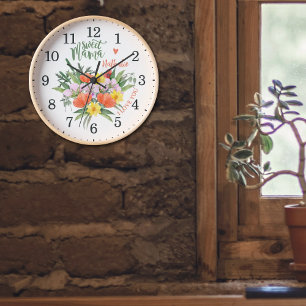 Watercolor Floral Sweet Mama Clock