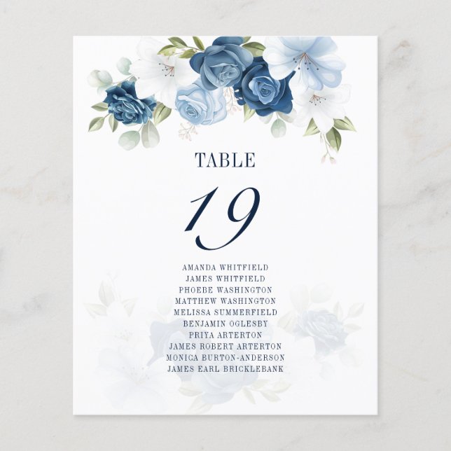 Watercolor Floral Table Number 19 Seating Chart (Front)