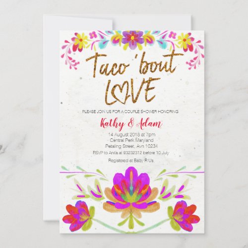 Watercolor floral Taco about Love COUPLES SHOWER Invitation
