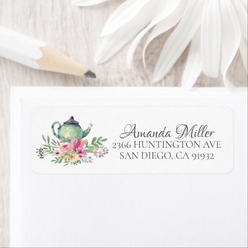 Watercolor Floral Tea Bridal Return Address Label