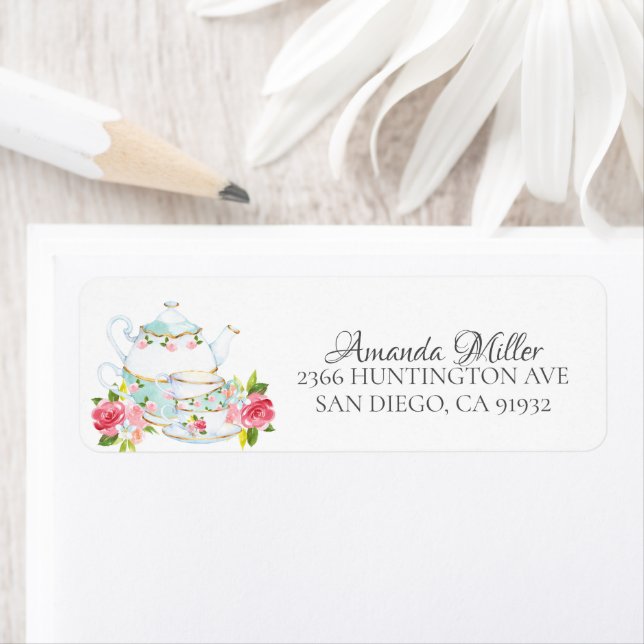 Watercolor Floral Tea Bridal Shower Label (Insitu)