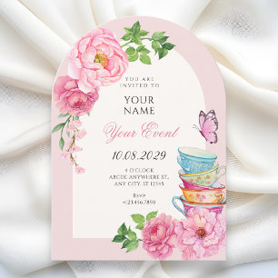 Watercolor floral tea cup invitation