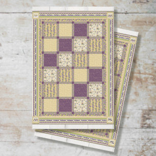 Watercolor Floral Tea Cup Purple Quilt Decoupage Tissue Paper