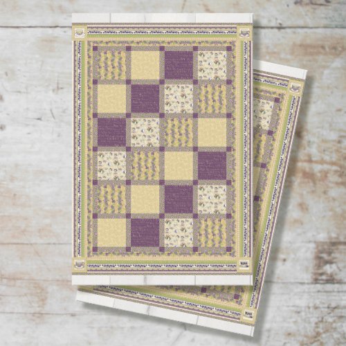 Watercolor Floral Tea Cup Purple Quilt Decoupage Tissue Paper