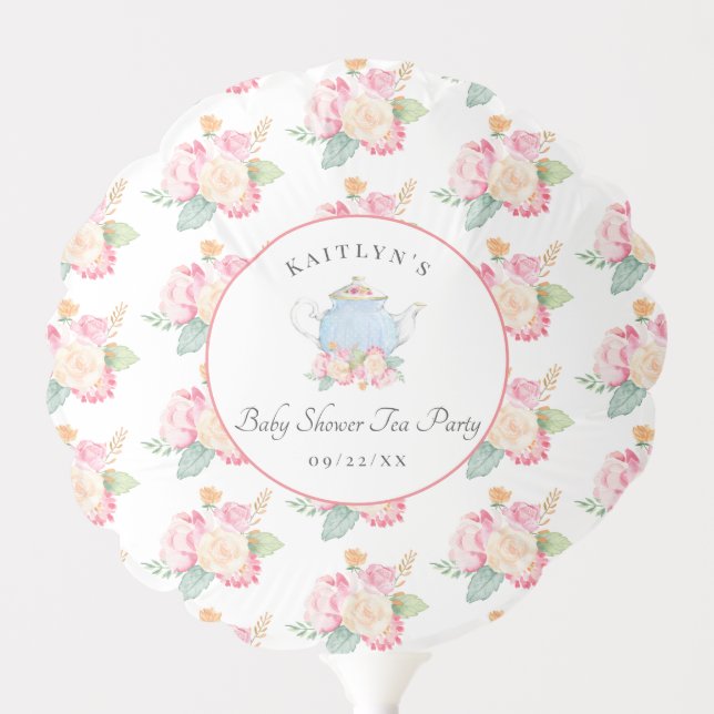 Watercolor Floral Tea Party | Baby Shower Balloon (Front)