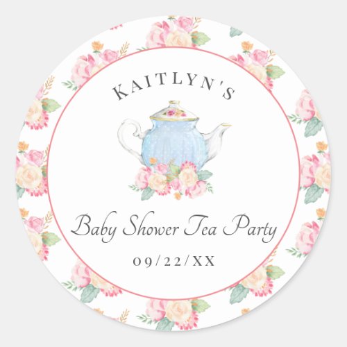 Watercolor Floral Tea Party  Baby Shower Classic Round Sticker