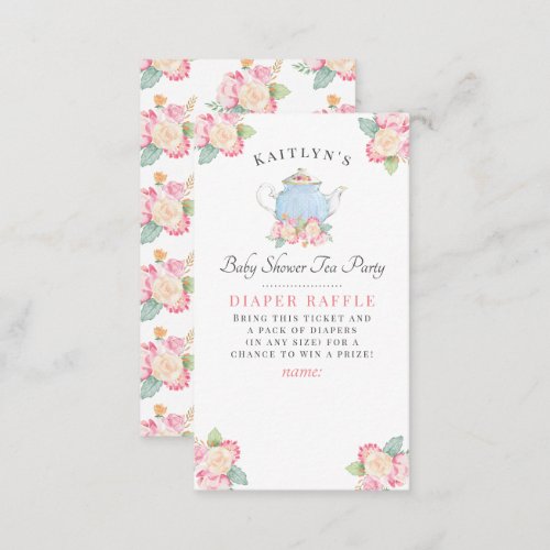 Watercolor Floral Tea Party  Baby Shower Diaper Enclosure Card