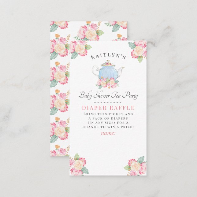 Watercolor Floral Tea Party | Baby Shower Diaper Enclosure Card (Front/Back)