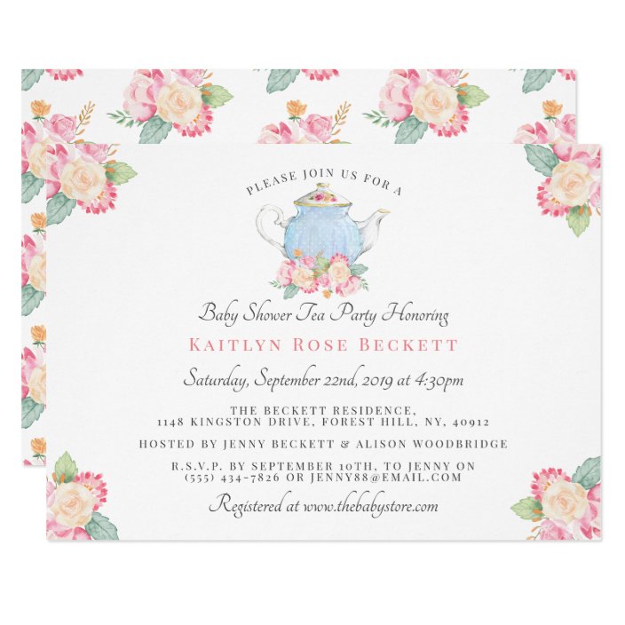 Watercolor Floral Tea Party Baby Shower Invitation Zazzle Com