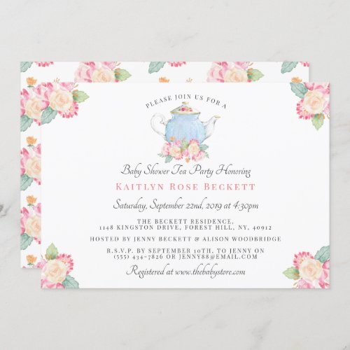 Watercolor Floral Tea Party  Baby Shower Invitation