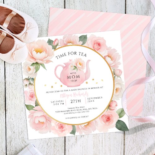 Watercolor Floral Tea Party Baby Shower Invitation