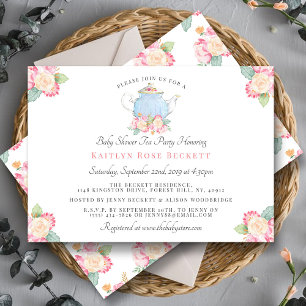 Watercolor Floral Tea Party Baby Shower Invitation