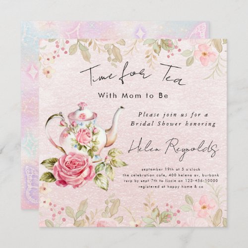 Watercolor Floral Tea Party Baby Shower Invitation