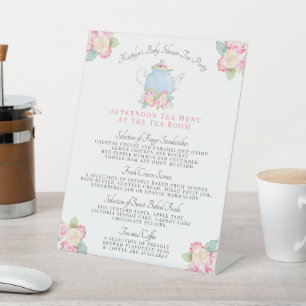 Watercolor Floral Tea Party Baby Shower Menu Pedestal Sign