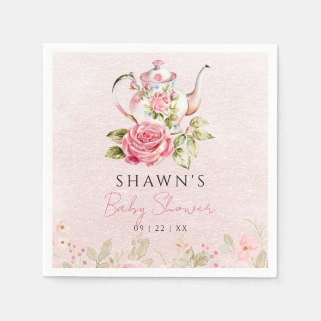Watercolor Floral Tea Party Baby Shower Napkins (Front)