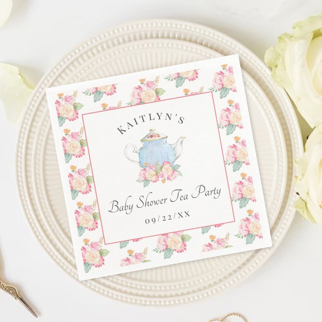 Watercolor Floral Tea Party | Baby Shower Napkins (Creator Uploaded)
