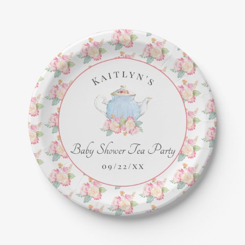 Watercolor Floral Tea Party  Baby Shower Paper Plates