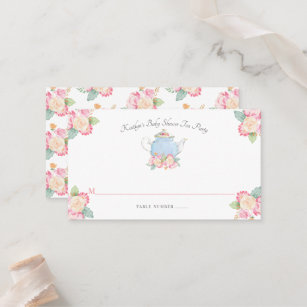 Watercolor Floral Tea Party   Baby Shower Place Card