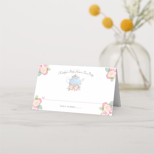 Watercolor Floral Tea Party  Baby Shower Place Card