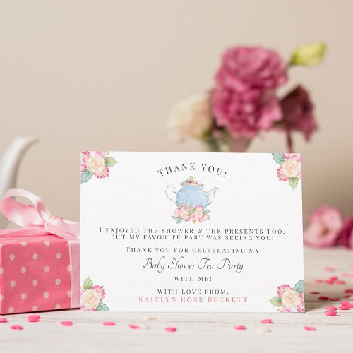 Watercolor Floral Tea Party  Baby Shower Thank You Card