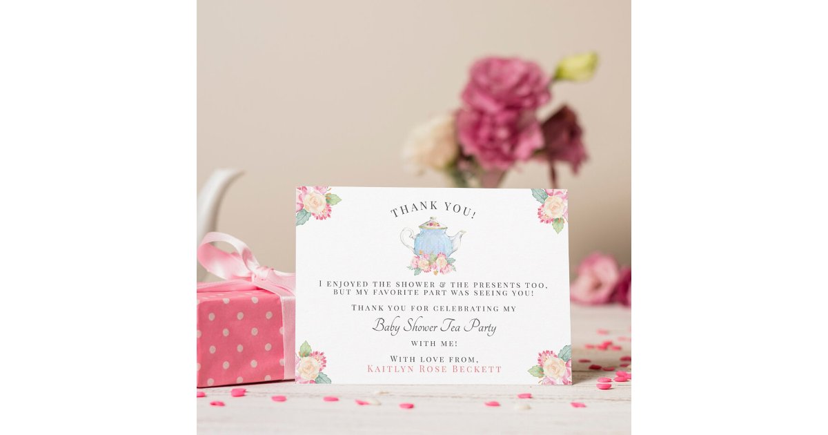 Watercolor Floral Tea Party | Baby Shower Thank You Card | Zazzle