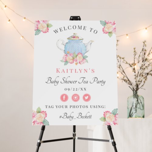 Watercolor Floral Tea Party  Baby Shower Welcome Foam Board