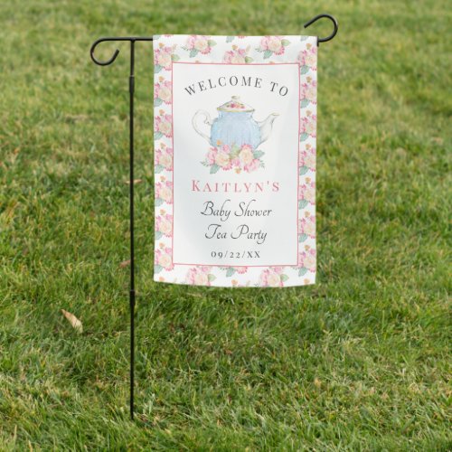 Watercolor Floral Tea Party  Baby Shower Welcome Garden Flag