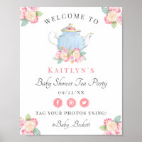 Watercolor Floral Tea Party | Baby Shower Welcome Poster
