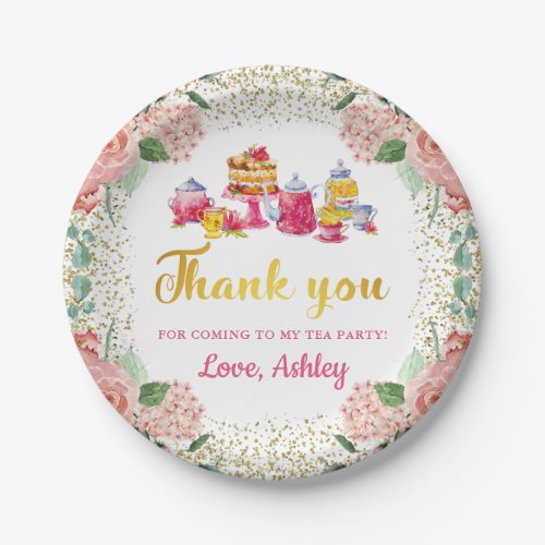 Watercolor Floral Tea Party Birthday Thank You Paper Plates