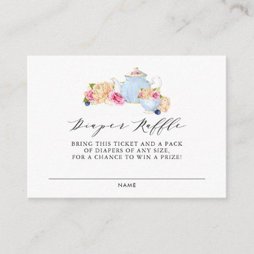 Watercolor Floral Tea Party Diaper Raffle Card