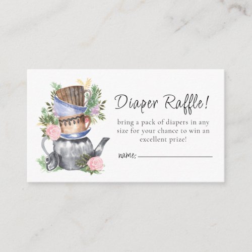 Watercolor Floral Tea Party Diaper Raffle  Enclosure Card