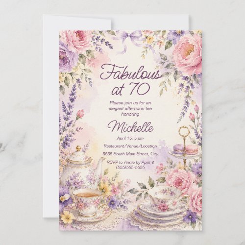 Watercolor Floral Tea Party Fabulous 70 Birthday Invitation