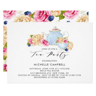 Watercolor Floral Tea Party Invitation