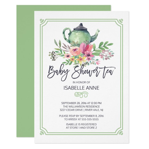 Watercolor Floral Tea Party Neutral Baby Shower Invitation
