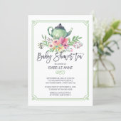 Watercolor Floral Tea Party Neutral Baby Shower Invitation (Standing Front)
