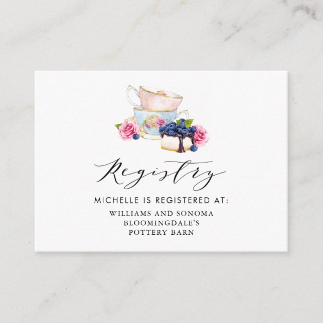 Watercolor Floral Tea Party Wedding Registry Card (Front)