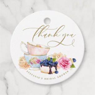 Watercolor Floral Teacup Blueberry Bridal Shower Favor Tags