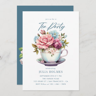 Watercolor Floral Teacup Tea Party Invitation