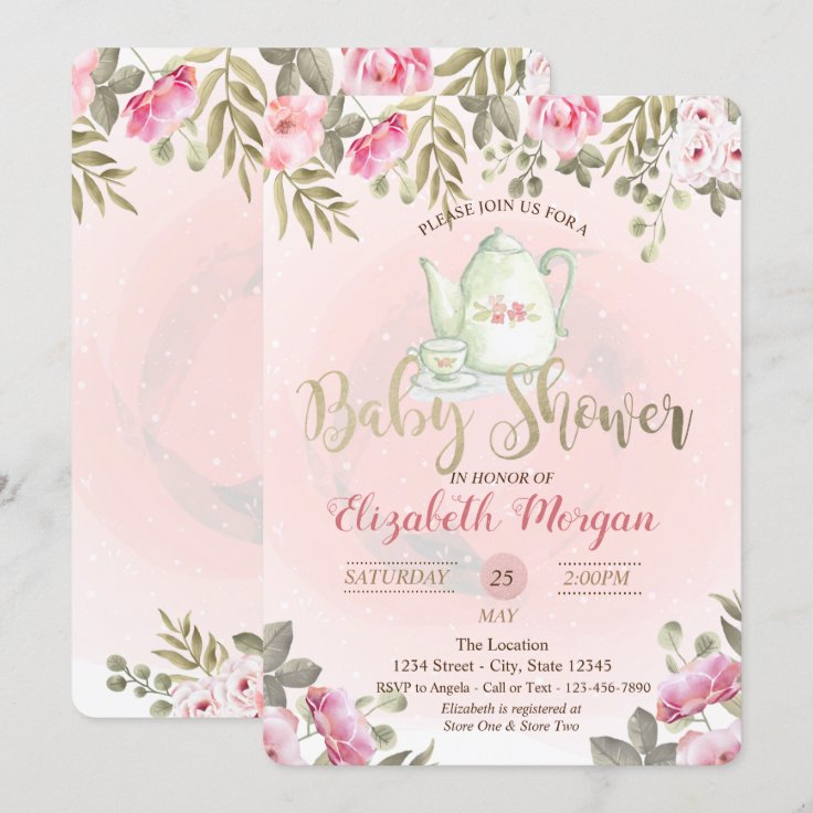 Watercolor Floral Teapot Baby Shower Invitation Zazzle