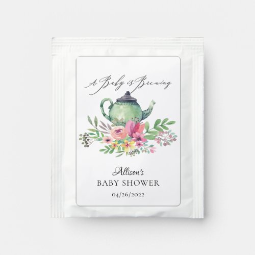 Watercolor Floral Teapot Baby Shower Tea Bag Drink Mix