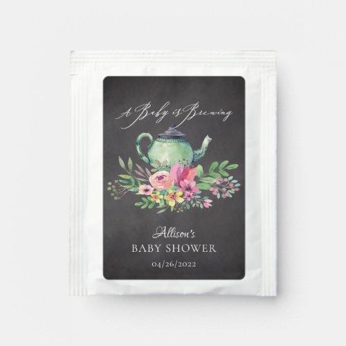 Watercolor Floral Teapot Baby Shower Tea Bag Drink Tea Bag Drink Mix