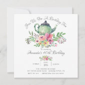 Watercolor Floral Teapot Birthday Party Invitation (Front)