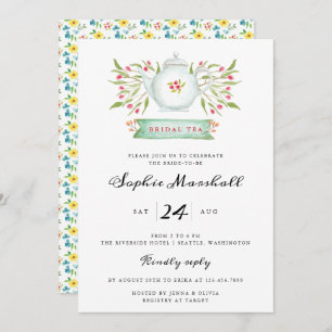 Watercolor Floral Teapot Bridal Shower Invitation