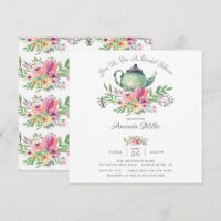 Watercolor Floral Teapot Bridal Shower Invitation