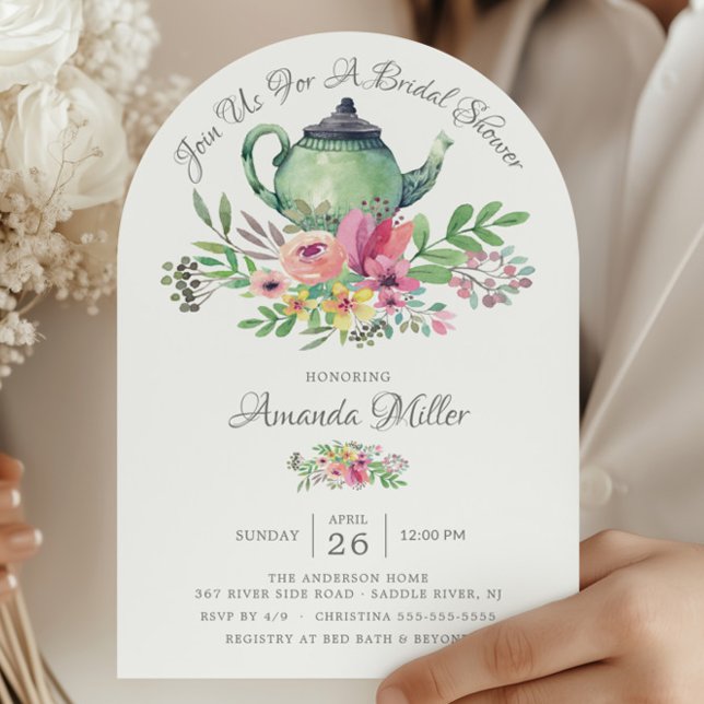 Watercolor Floral Teapot Bridal Shower  Invitation (Creator Uploaded)