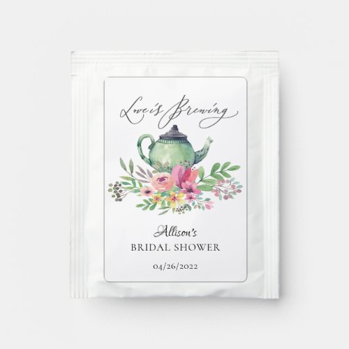 Watercolor Floral Teapot Bridal Shower Tea Bag Drink Mix
