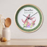 Watercolor Floral Teapot Custom Name Kitchen Round Clock