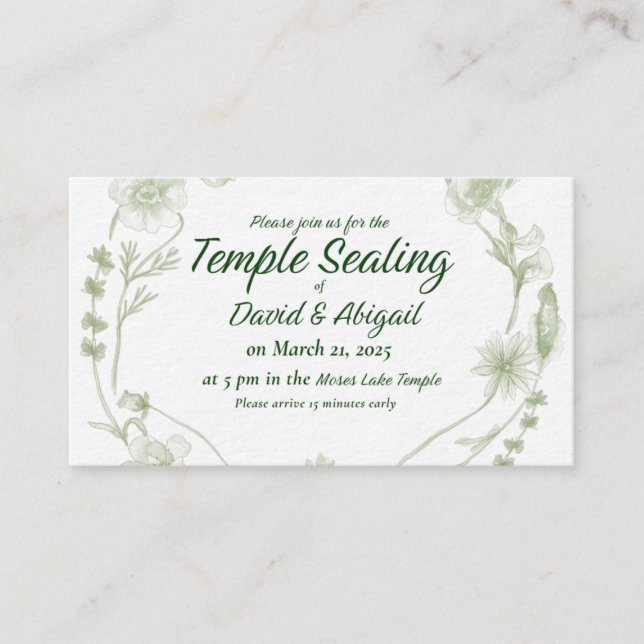Watercolor floral Temple Sealing Enclosure Card (Front)